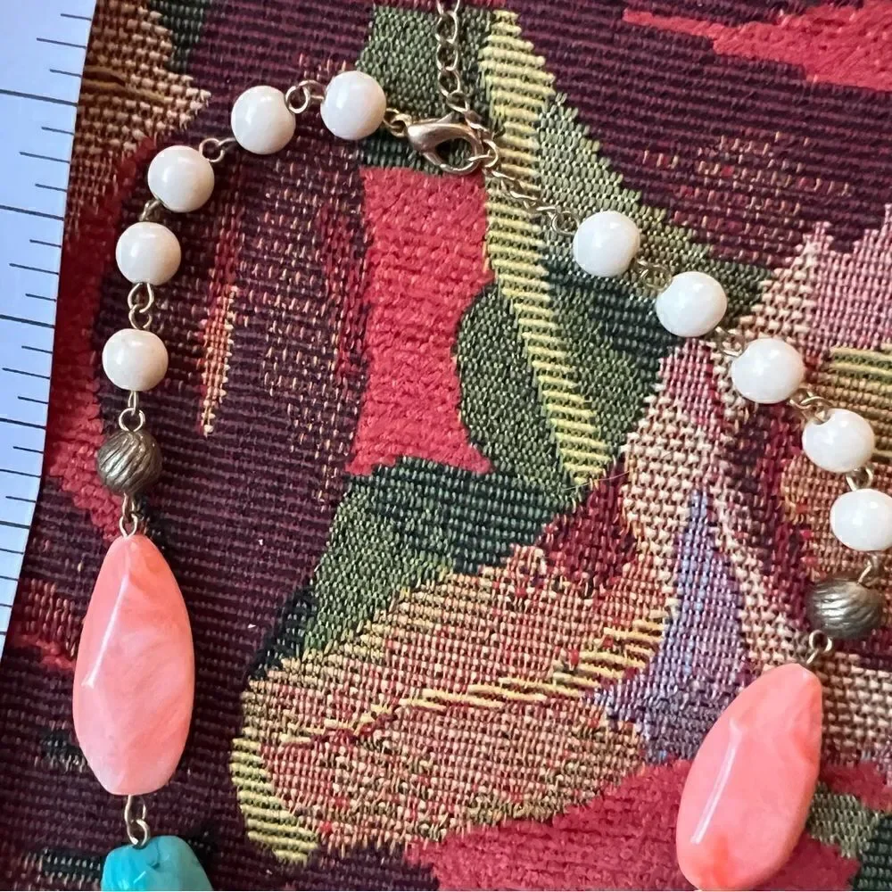Vintage Faux Coral & Turquoise Statement Necklace